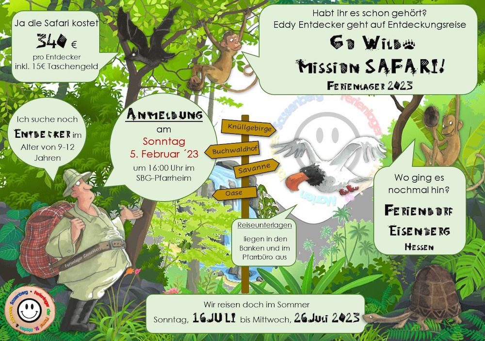Go Wild – Mission Safari!  Anmeldung zum Ferienlager 2023 auf Entdeckungsreise mit Eddy Entdecker