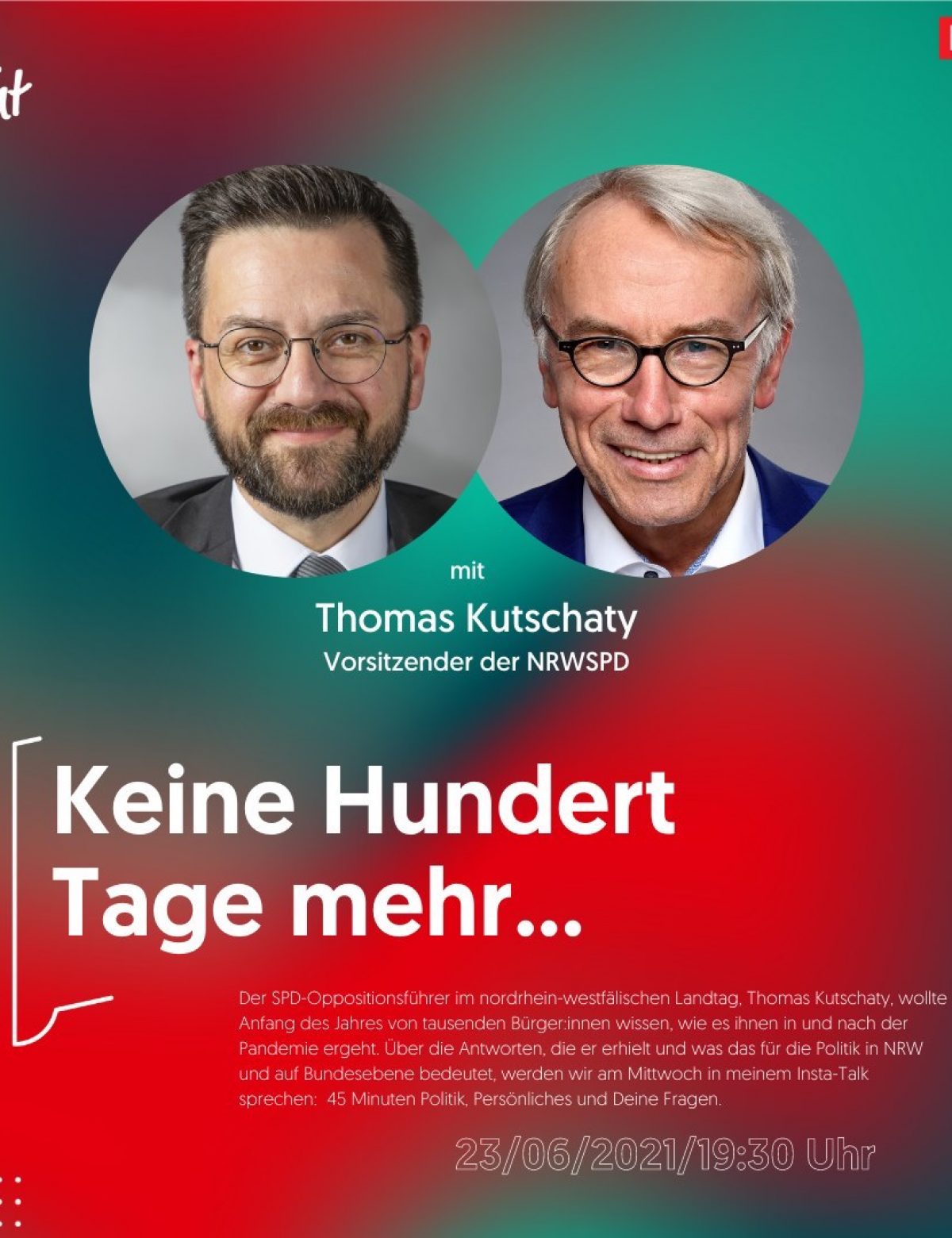 Keine hundert Tage mehr – Schreibt Thomas Kutschaty und Bernhard Daldrup auf Instagram, was Euch bewegt