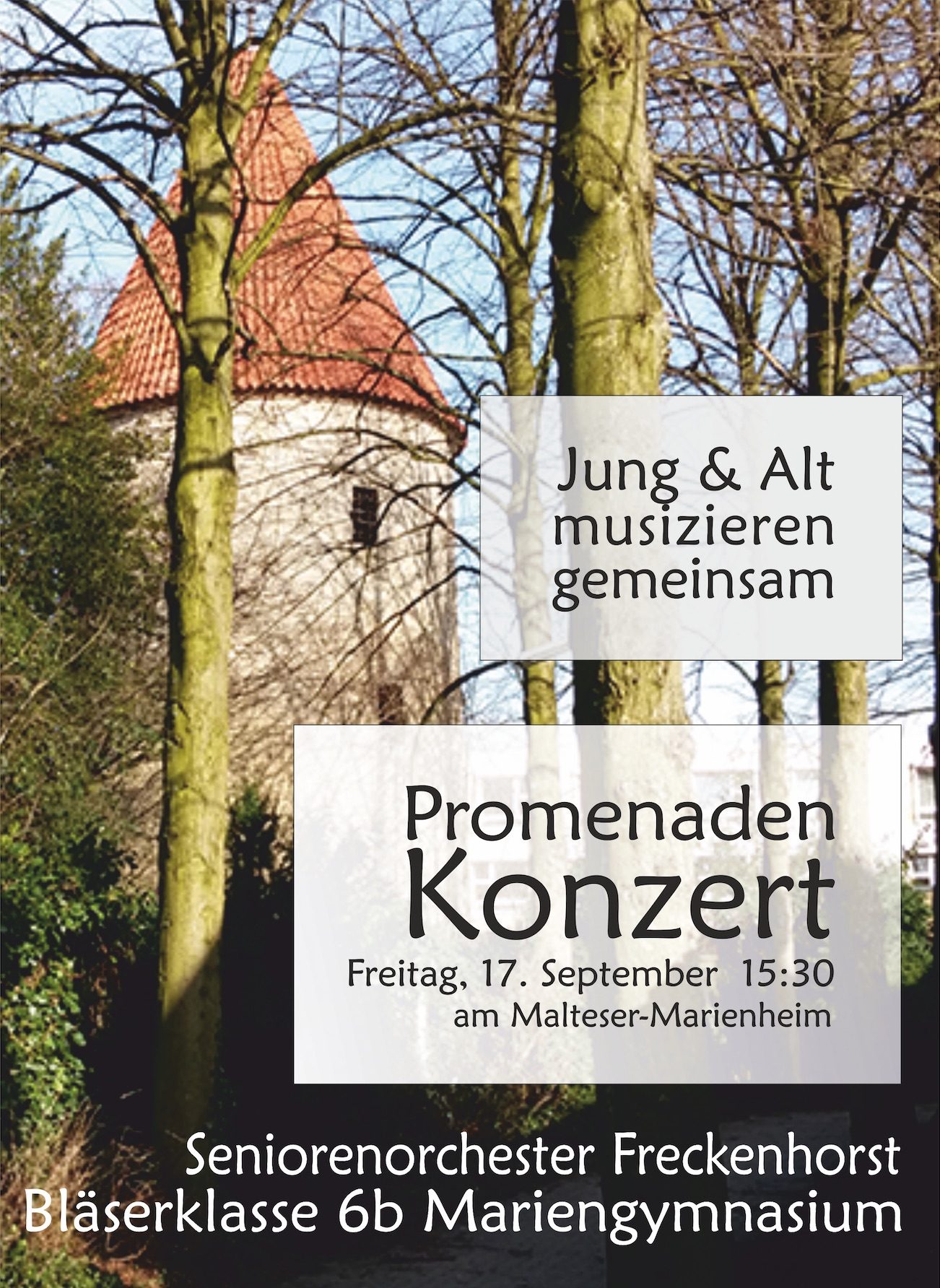 Jung & Alt musizieren gemeinsam: Promenadenkonzert am 17.09. vor dem Malteser-Marienheim