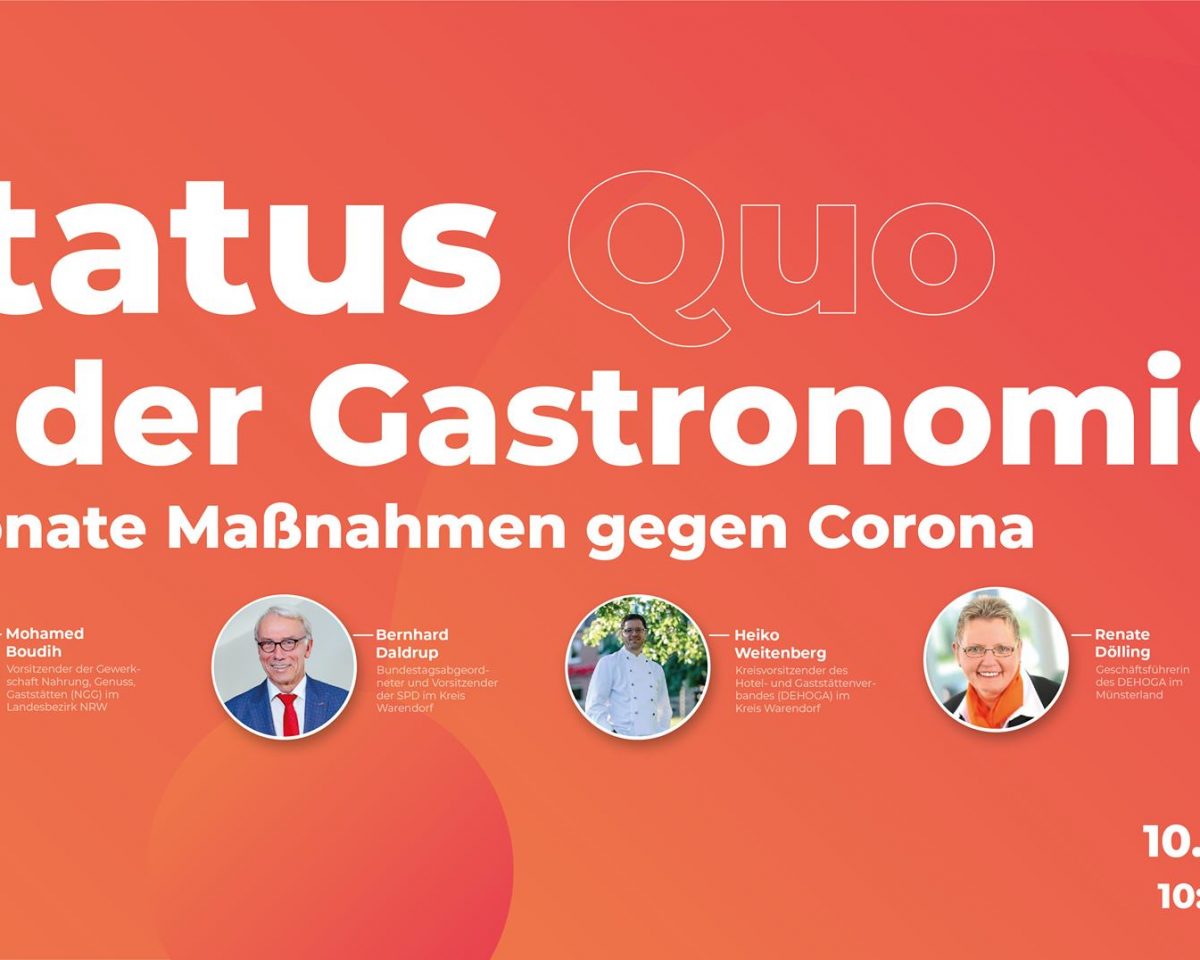 Digitale Diskussionsveranstaltung am 10. März: Status Quo in der Gastronomie – 12 Monate Maßnahmen gegen Corona