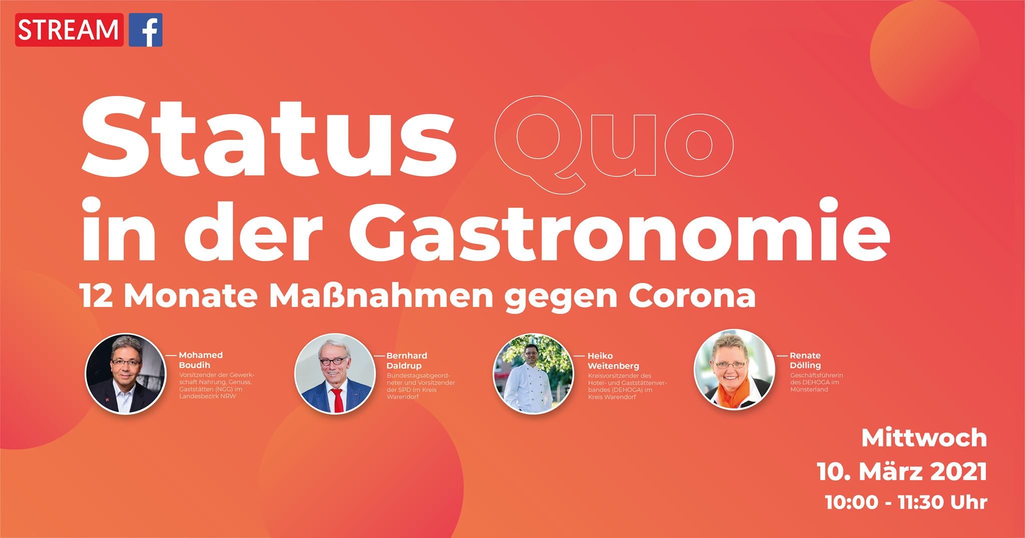 Digitale Diskussionsveranstaltung am 10. März:  Status Quo in der Gastronomie – 12 Monate Maßnahmen gegen Corona